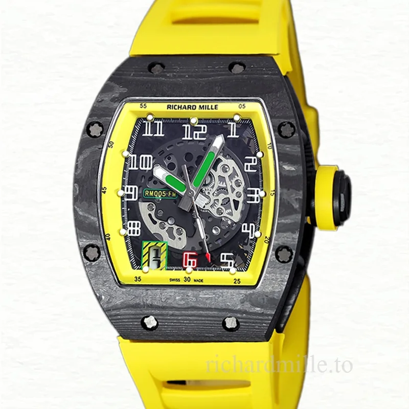 Richard Mille RM 005 Men Automatic Carbon Fiber Transparent Dial Rubber Band