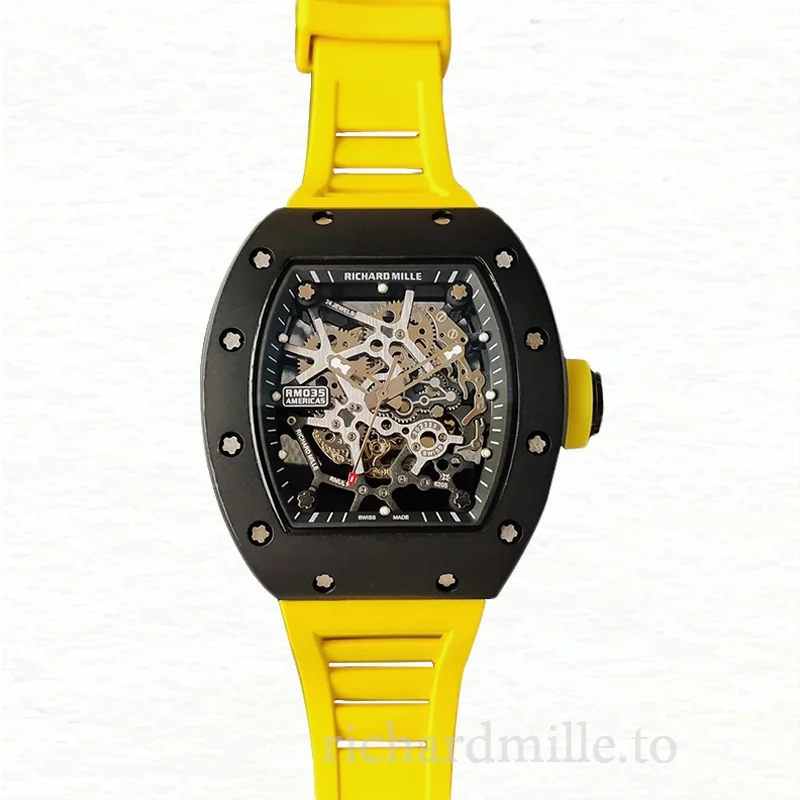 Richard Mille RM35 Men Mechanical Rubber Band Skeleton Dial