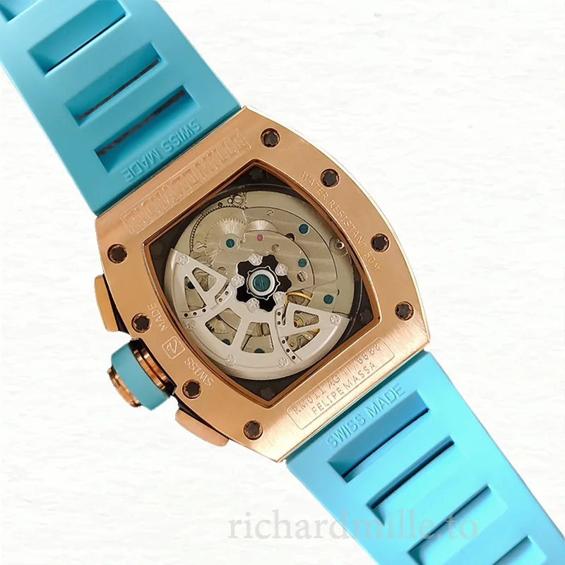 Richard Mille RM011 Men Mechanical Transparent Dial Watch Rubber Band