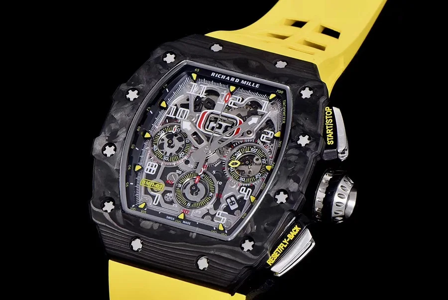 Richard Mille Replica RM 011 Yellow Strap Yellow Nail Dial