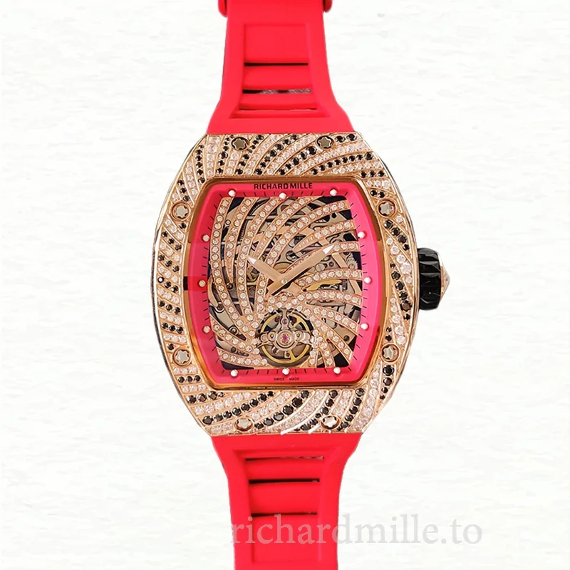 Richard Mille RM51-02 Ladies Mechanical Diamond Bezel Diamond Paved Dial Rubber Band
