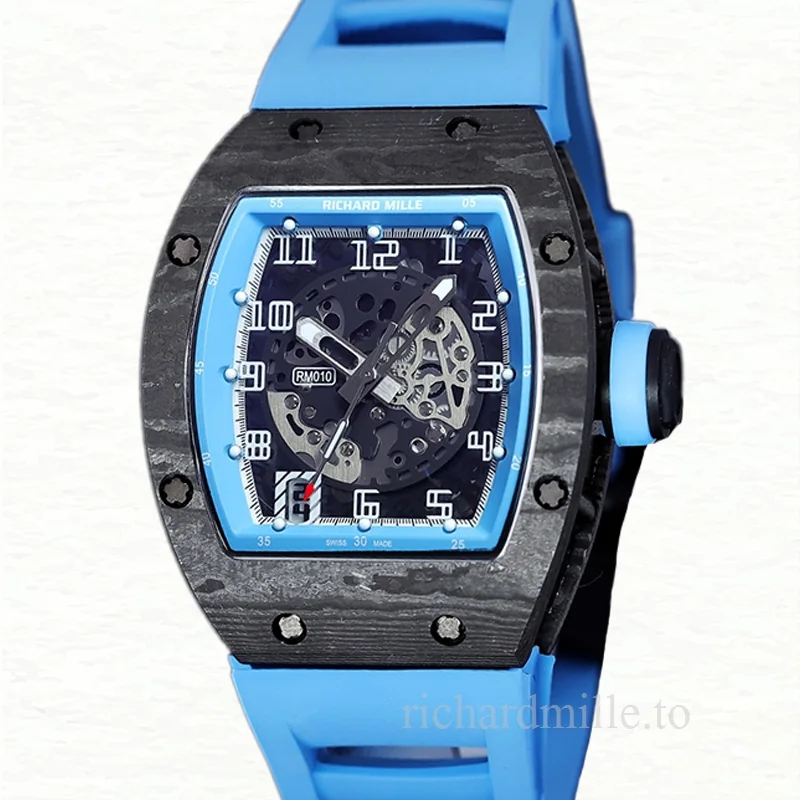 Richard Mille RM 010 Automatic Men Transparent Dial Rubber Band Watch