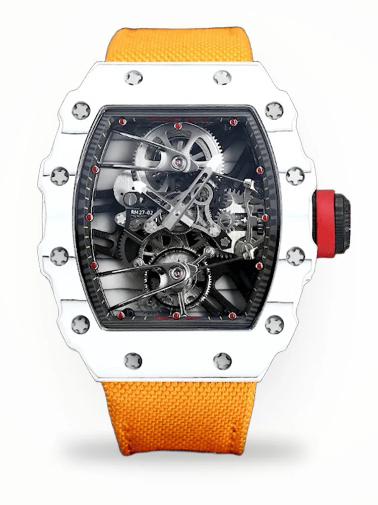 Luxury Swiss Richard Mille RM 27-02 Replica Rafael Nadal Floating Tourbillon Watch – Carbon TPT Case, Orange Nylon Strap