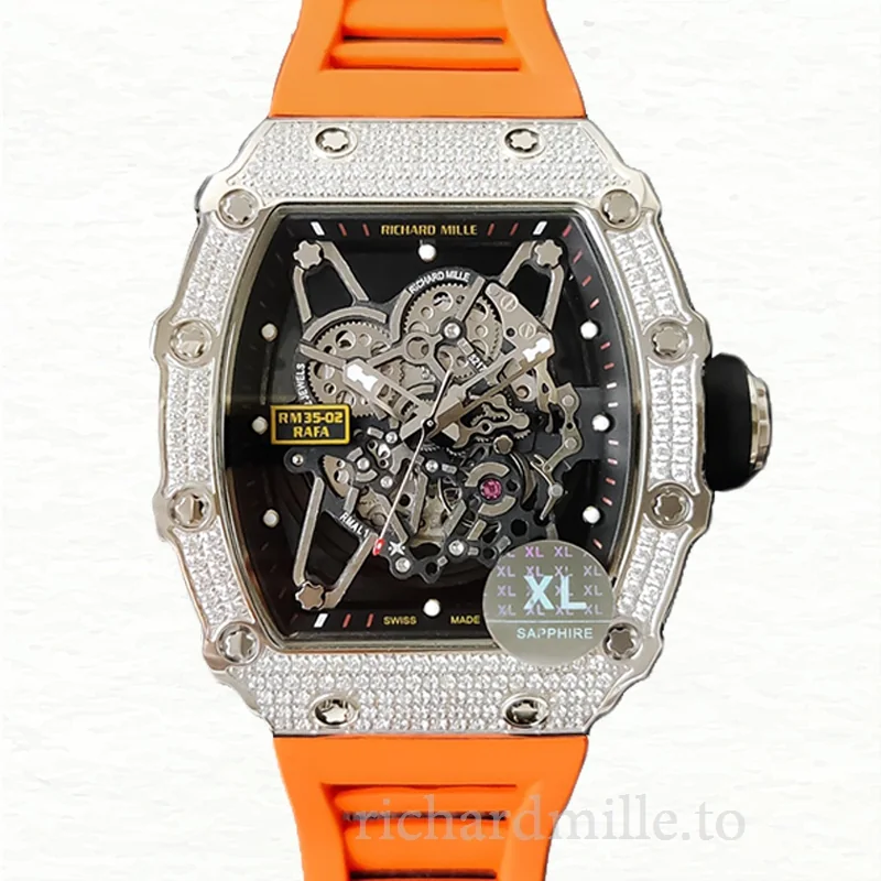 Richard Mille RM35-02 Men Mechanical Watch Rubber Band Diamond Bezel