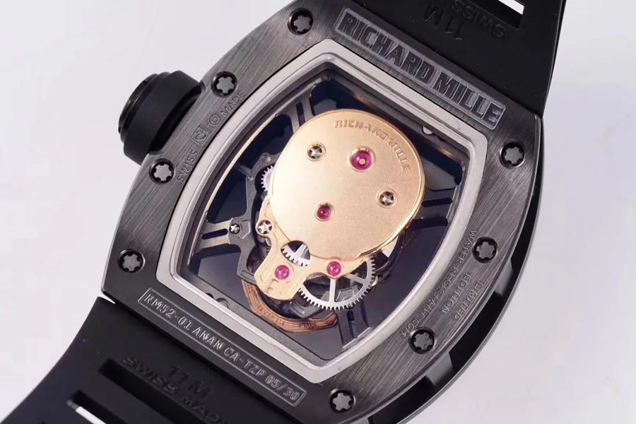 Richard Mille Replica RM 052 Black Rubber Strap Black Ceramic Material Case