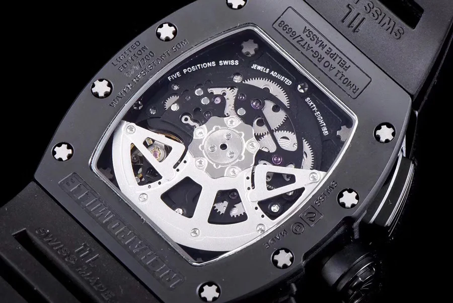 Richard Mille Replica RM 011 Black Rubber Strap