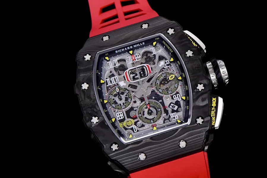 Richard Mille Replica RM 011 Red Rubber Strap Open Face Numerals Folding Buckle