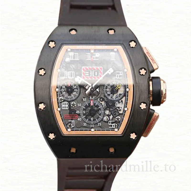 Richard Mille RM011 Men Automatic Watch Rubber Band Transparent Dial