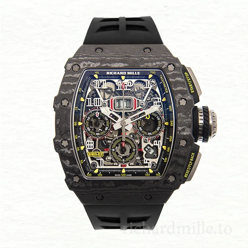 Richard Mille RM11-03 Men Automatic Transparent Dial Rubber Band Watch