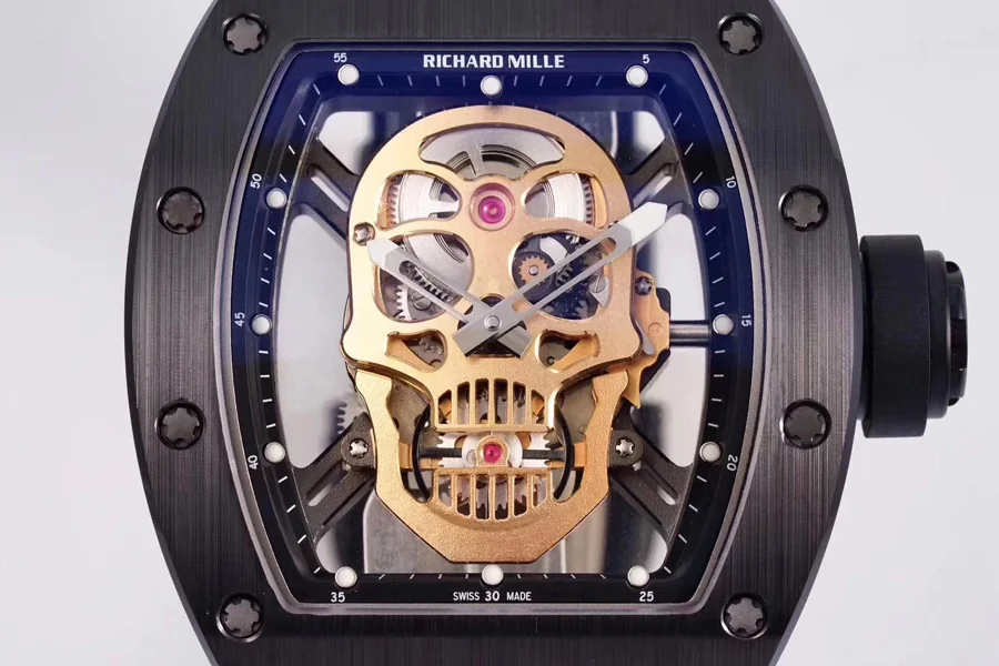 Richard Mille Replica RM 052 Black Rubber Strap Black Ceramic Material Case