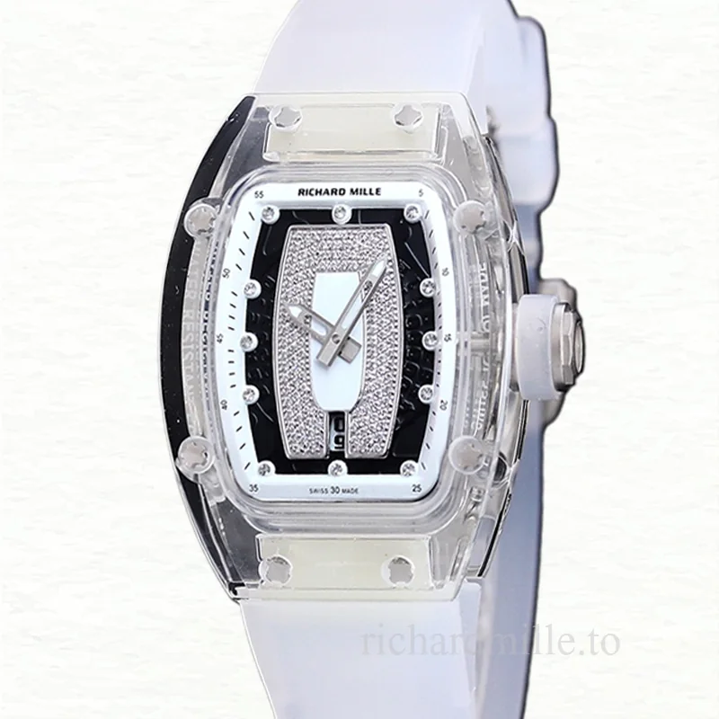 Richard Mille RM 07-02 Automatic Ladies White With Diamonds Dial Rubber Band Acrylic