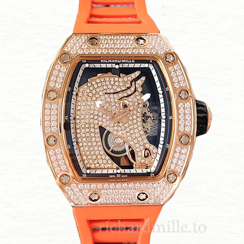 Richard Mille RM52-02 Men Mechanical Watch Horse Dial Diamond Bezel