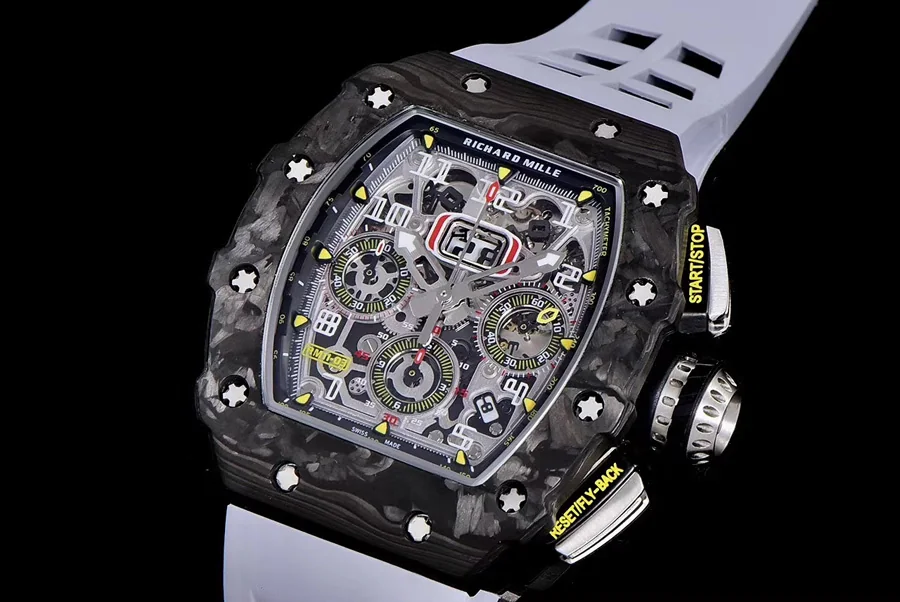 Richard Mille Replica RM 011 Grey Rubber Strap Yellow Nail Dial