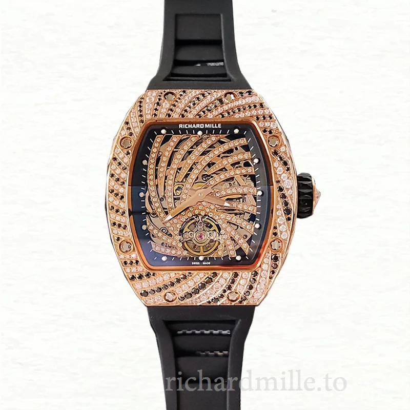 Richard Mille RM51-02 Ladies Mechanical Diamond Bezel Diamond Paved Dial Rubber Band