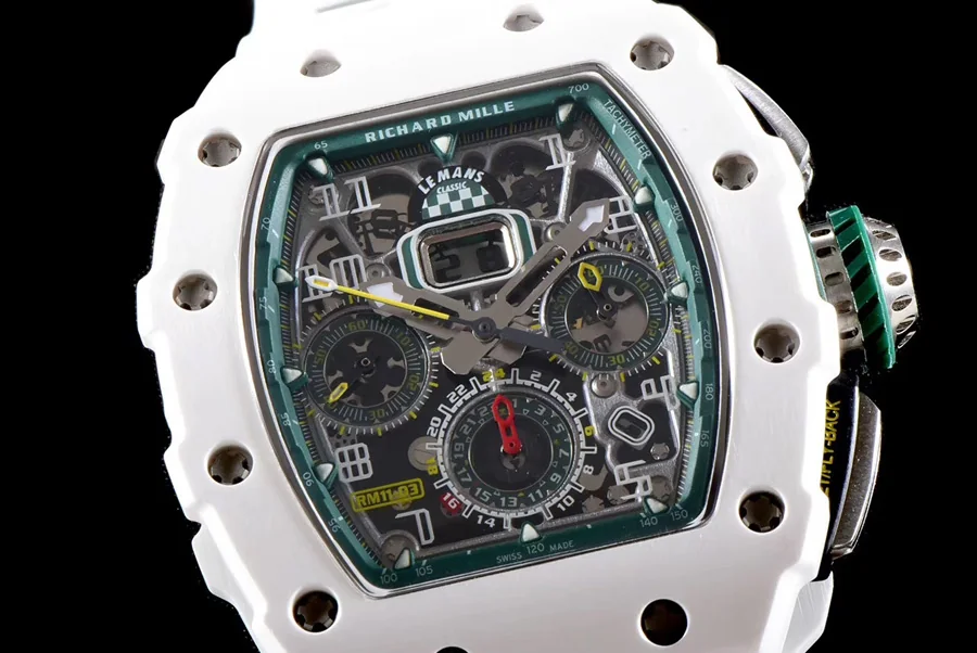 Richard Mille Replica RM 011-03 White Rubber Strap Open-face Digital Dial