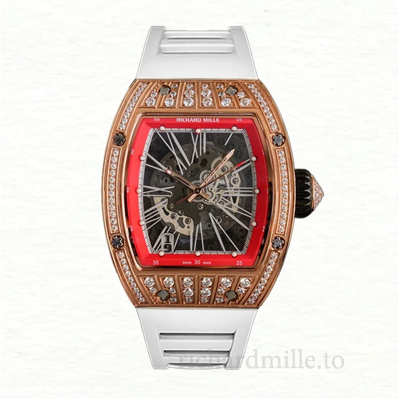Richard Mille RM023 Men Automatic Transparent Dial Rubber Band Roman Numeral
