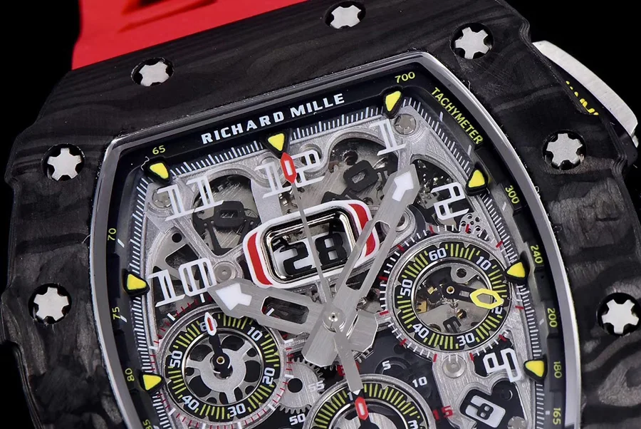 Richard Mille Replica RM 011 Red Rubber Strap Open Face Numerals Folding Buckle