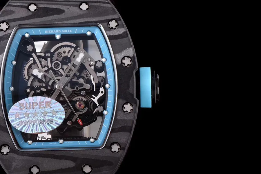 Richard Mille Replica RM 055 Blue Rubber Strap Carbon Fiber Case