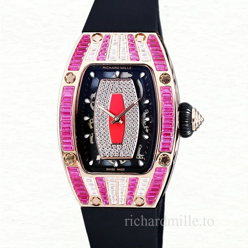 Richard Mille RM 07-01 Ladies Automatic Watch Red With Diamonds Dial