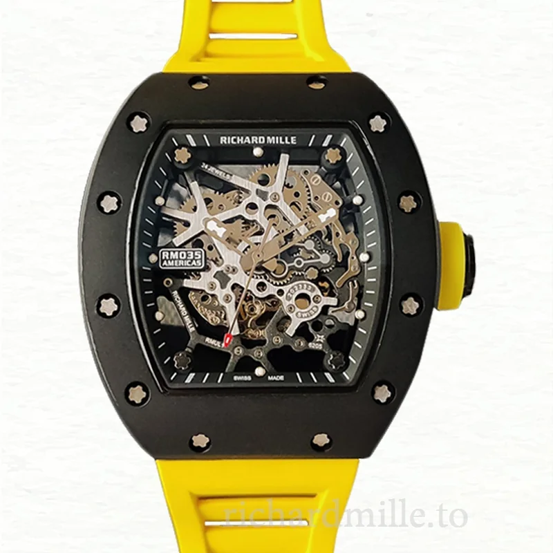 Richard Mille RM35 Men Mechanical Rubber Band Skeleton Dial