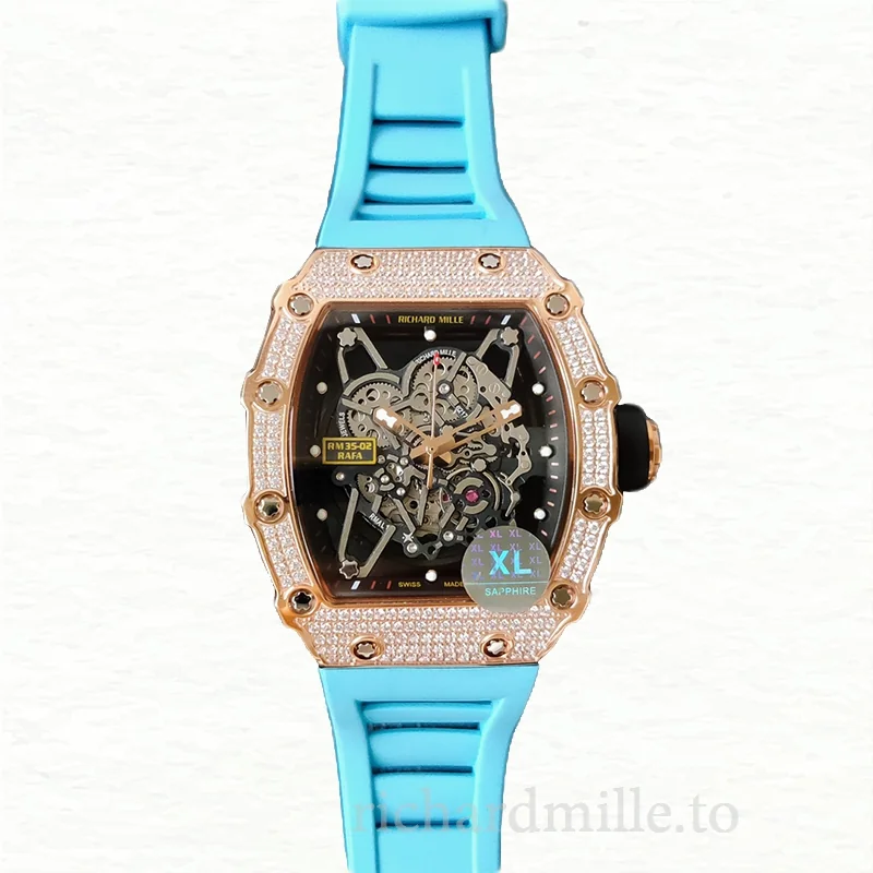Richard Mille RM35-02 Mechanical Men Transparent Dial Diamond Bezel