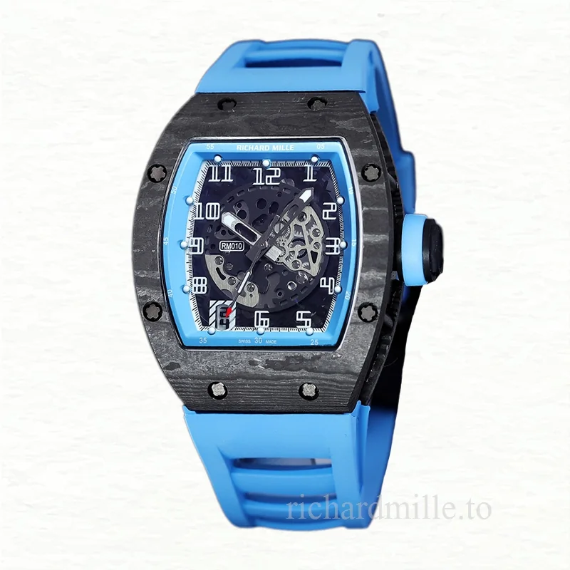 Richard Mille RM 010 Automatic Men Transparent Dial Rubber Band Watch