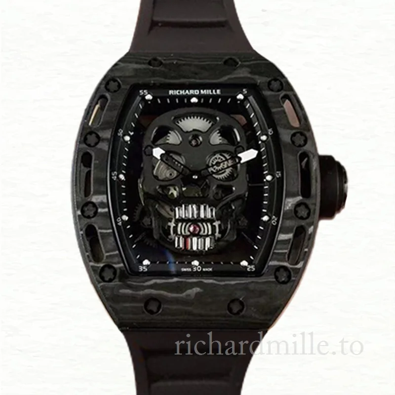Richard Mille RM052 Men Mechanical Watch Black Skull Dial
