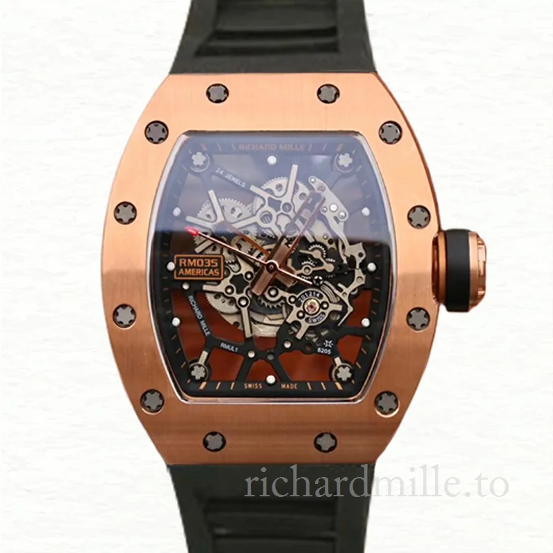 Richard Mille RM035 Men Mechanical Rubber Band Transparent Dial