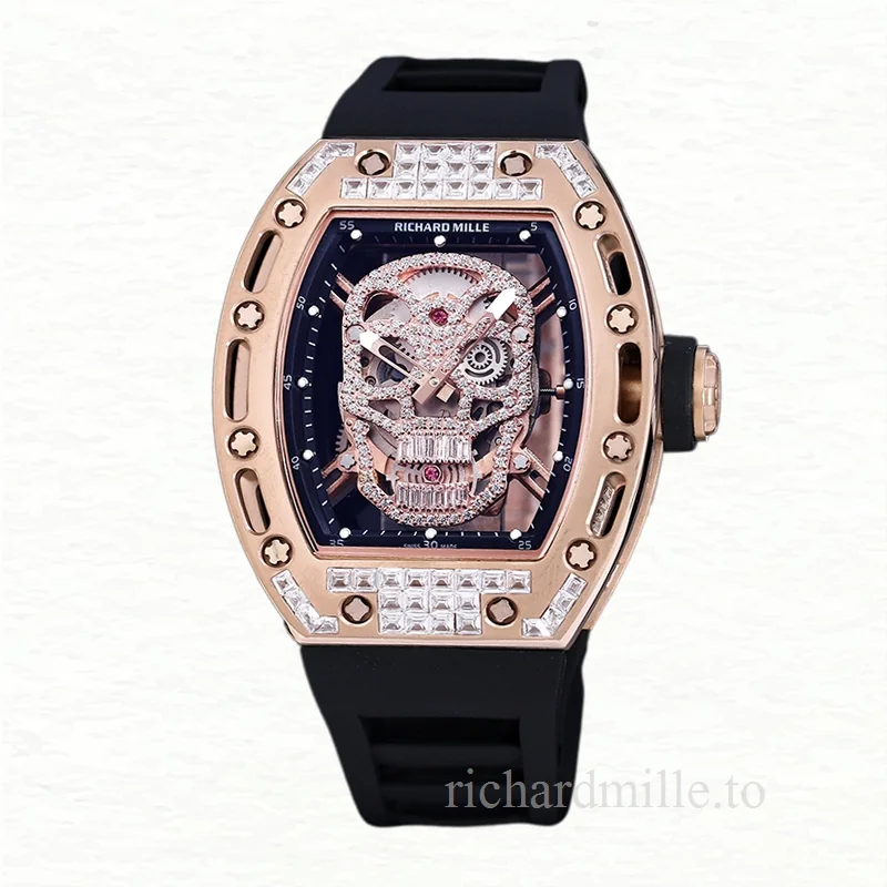 Richard Mille RM 052 Men Automatic Diamonds Skull Dial Watch