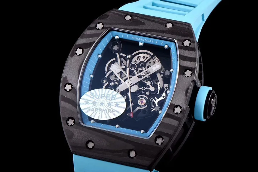 Richard Mille Replica RM 055 Blue Rubber Strap Carbon Fiber Case