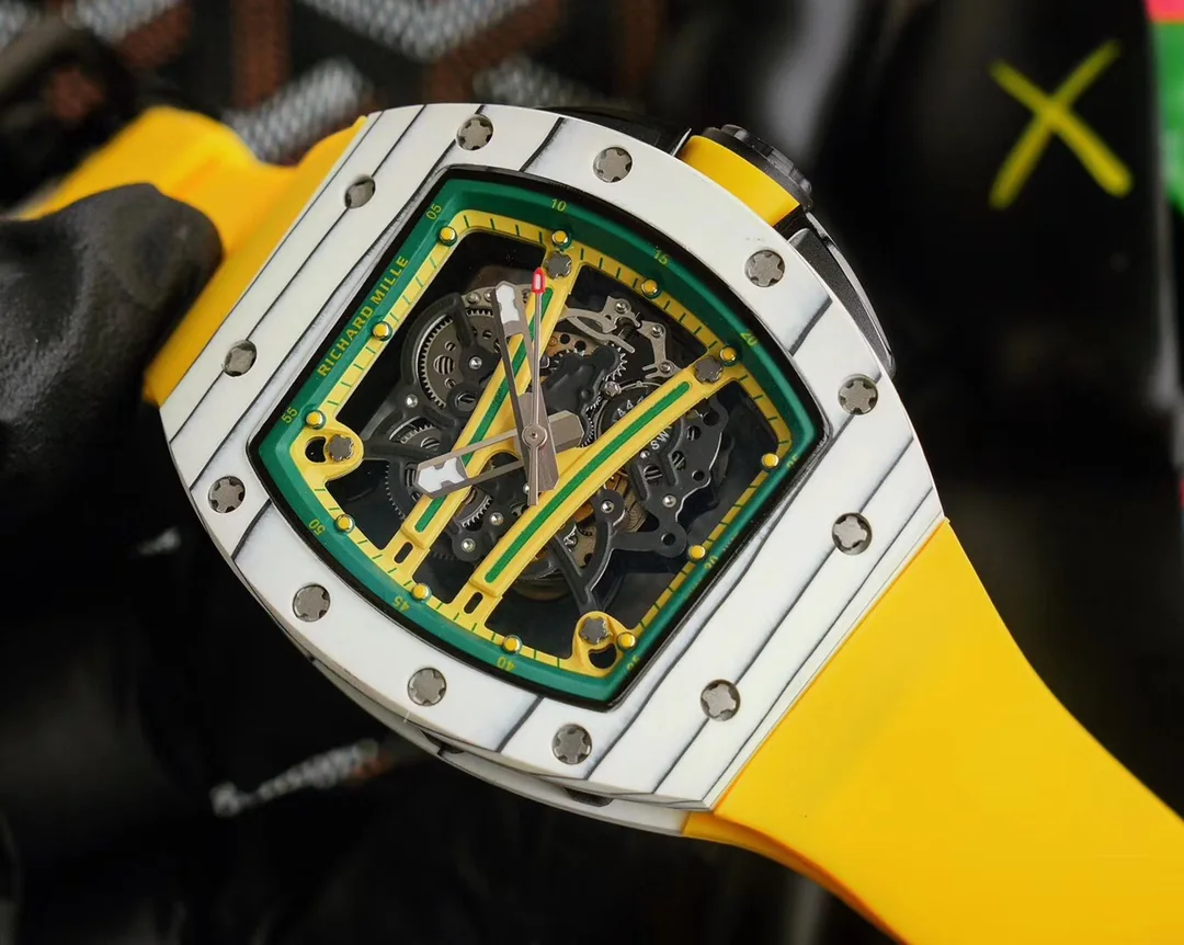 Richard Mille RM 010 Automatic Men Transparent Dial Rubber Band Watch