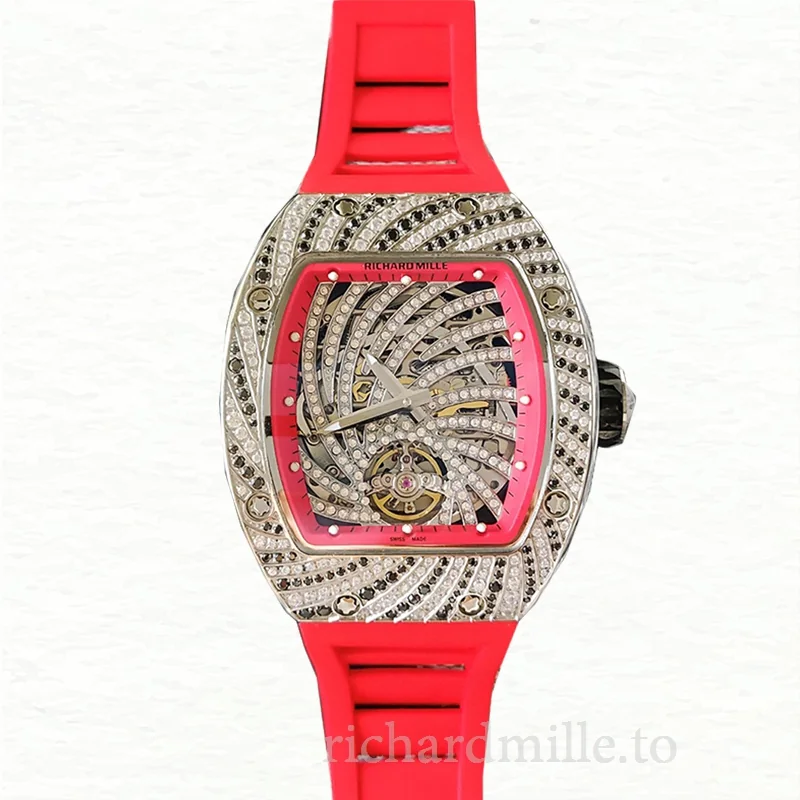 Richard Mille RM51-02 Ladies Mechanical Diamond Bezel Rubber Band Diamond Paved Dial