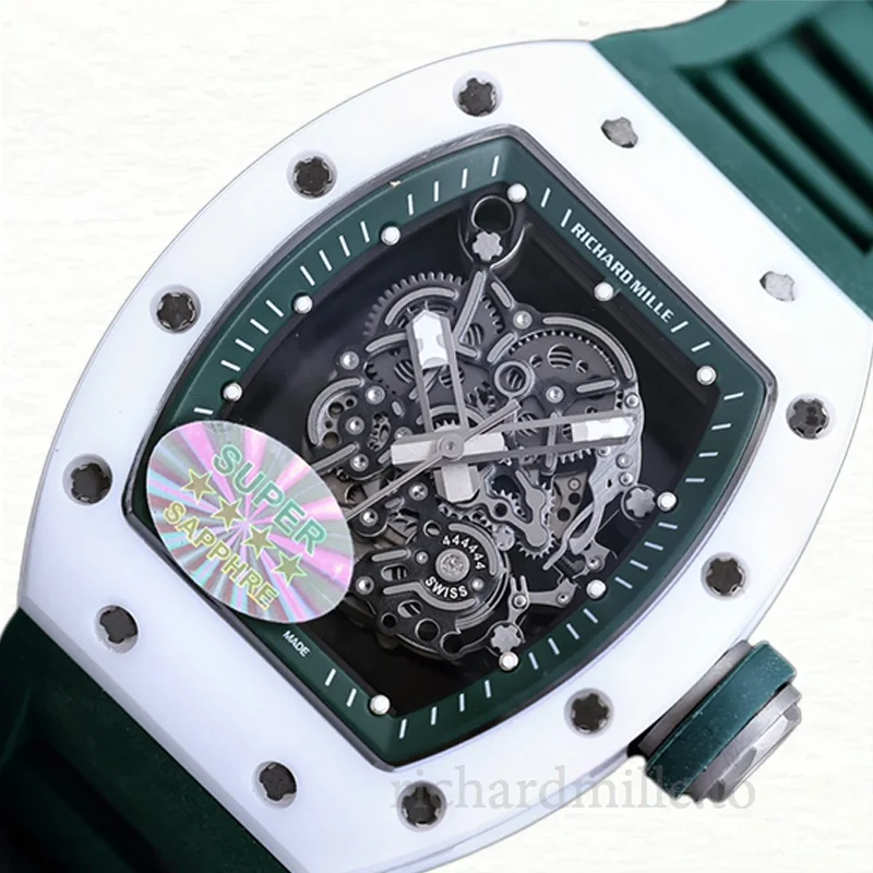 Richard Mille RM055 Men Automatic Transparent Dial Watch Rubber Band