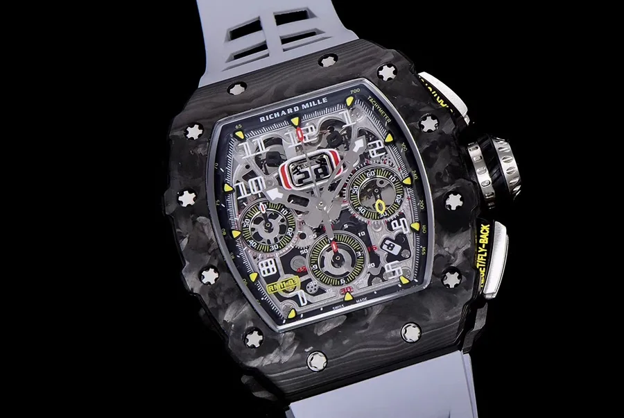 Richard Mille Replica RM 011 Grey Rubber Strap Yellow Nail Dial