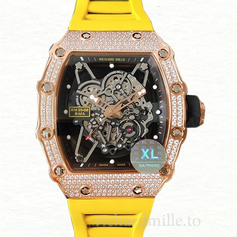 Richard Mille RM35-02 Men Mechanical Diamond Bezel Transparent Dial