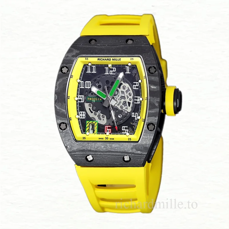 Richard Mille RM 005 Men Automatic Carbon Fiber Transparent Dial Rubber Band