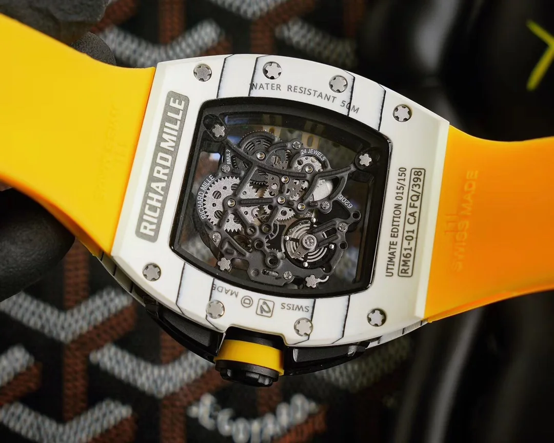 Richard Mille RM 010 Automatic Men Transparent Dial Rubber Band Watch