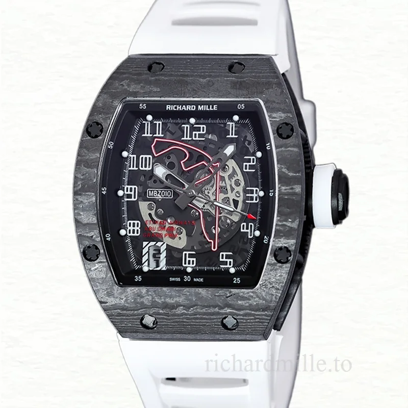 Richard Mille RM 010 Automatic Men Watch Rubber Band Transparent Dial