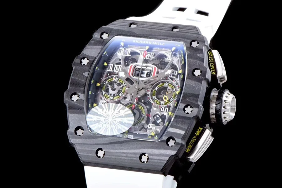 Richard Mille Replica RM 011 White Strap Carbon Fiber Bezel