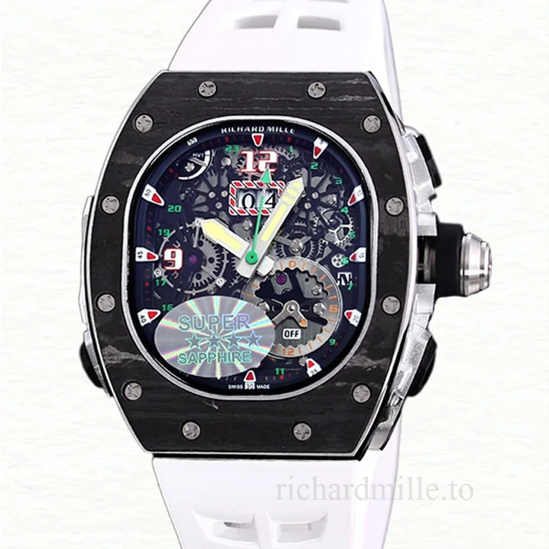 Richard Mille RM 62-01 Men Automatic Watch Carbon Fiber Transparent Dial