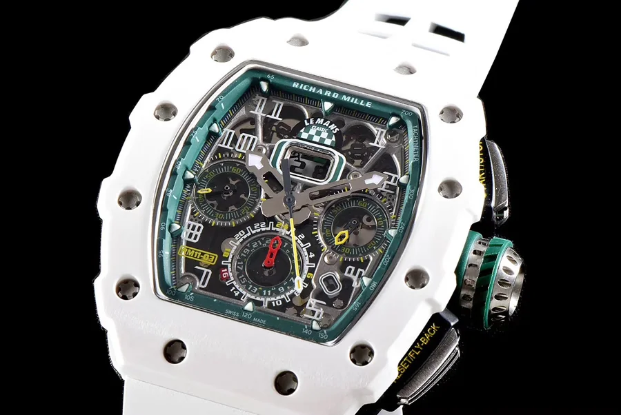 Richard Mille Replica RM 011-03 White Rubber Strap Open-face Digital Dial