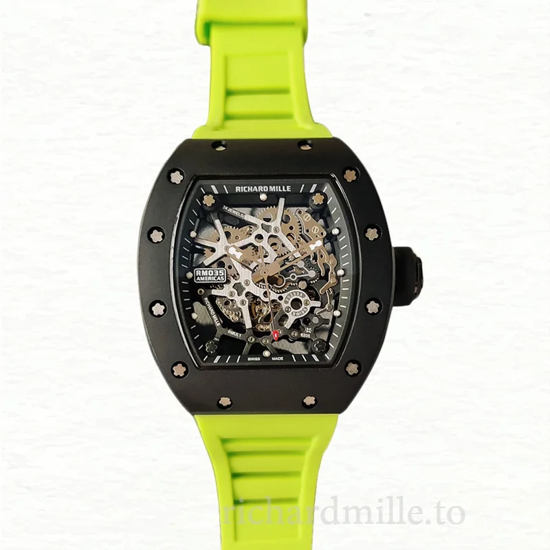 Richard Mille RM35 Men Mechanical Rubber Band Skeleton Dial
