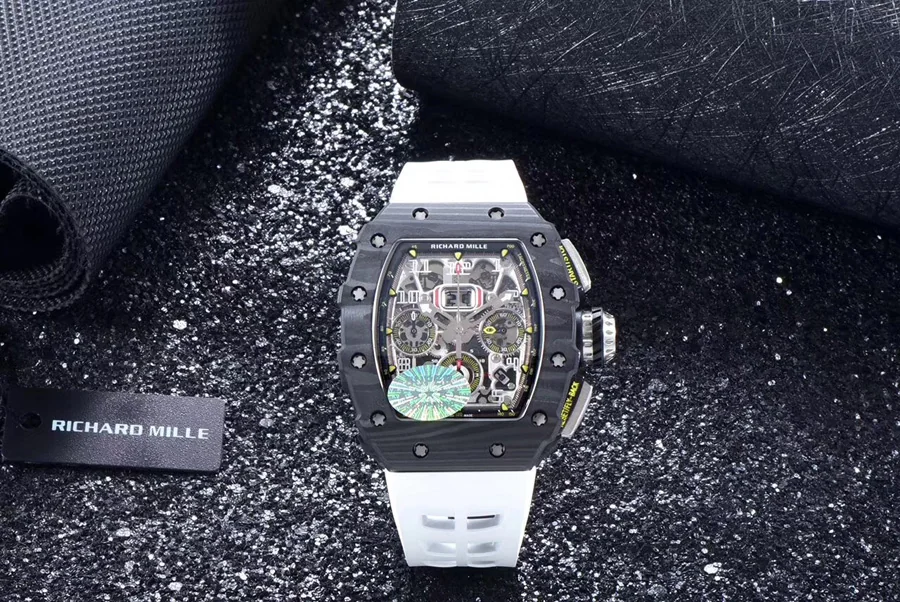 Richard Mille Replica RM 011 White Strap Carbon Fiber Bezel