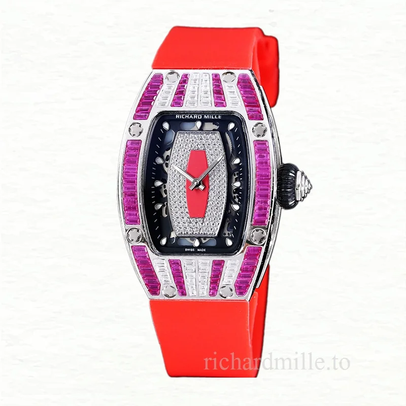 Richard Mille RM 07-01 Ladies Automatic Rubber Band Red With Diamonds Dial