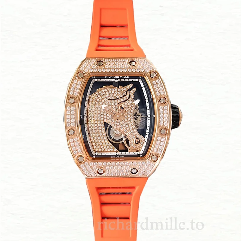 Richard Mille RM52-02 Men Mechanical Watch Horse Dial Diamond Bezel