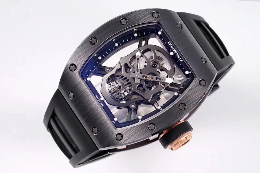 Richard Mille Replica RM 052 Black Strap Black Skeleton Skull Shape Dial