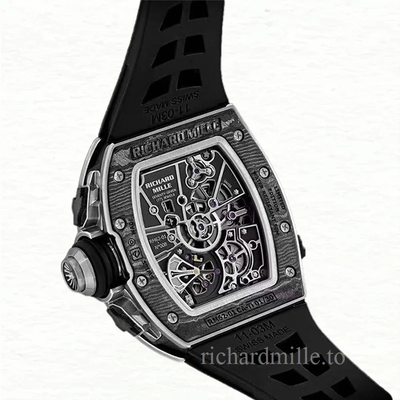Richard Mille RM 62-01 Automatic Men Rubber Band Carbon Fiber Transparent Dial