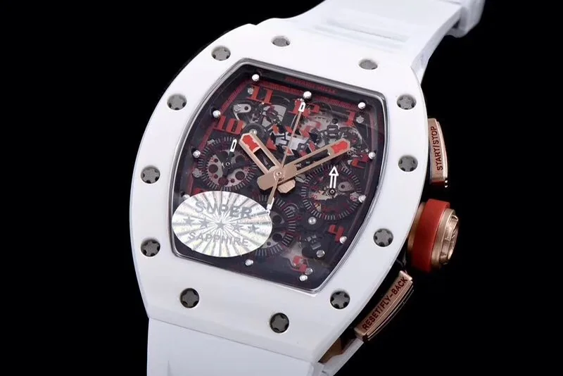 Richard Mille Replica RM 011 White Strap Open Face Red Digital Dial