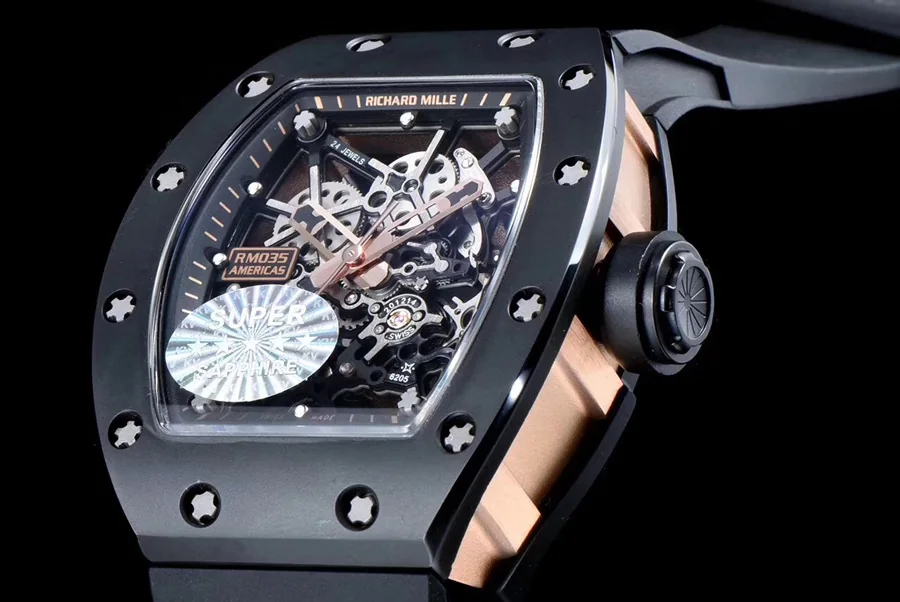 Richard Mille Replica RM 035-2 Black Strap Skeleton Dial