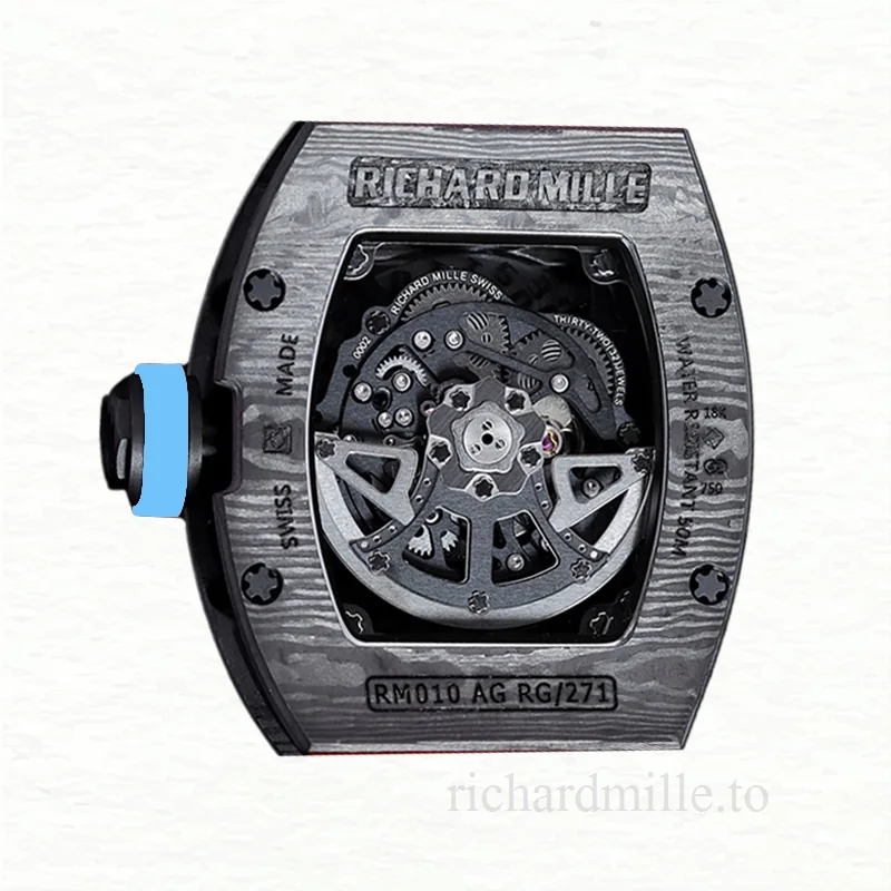 Richard Mille RM 010 Automatic Men Transparent Dial Rubber Band Watch